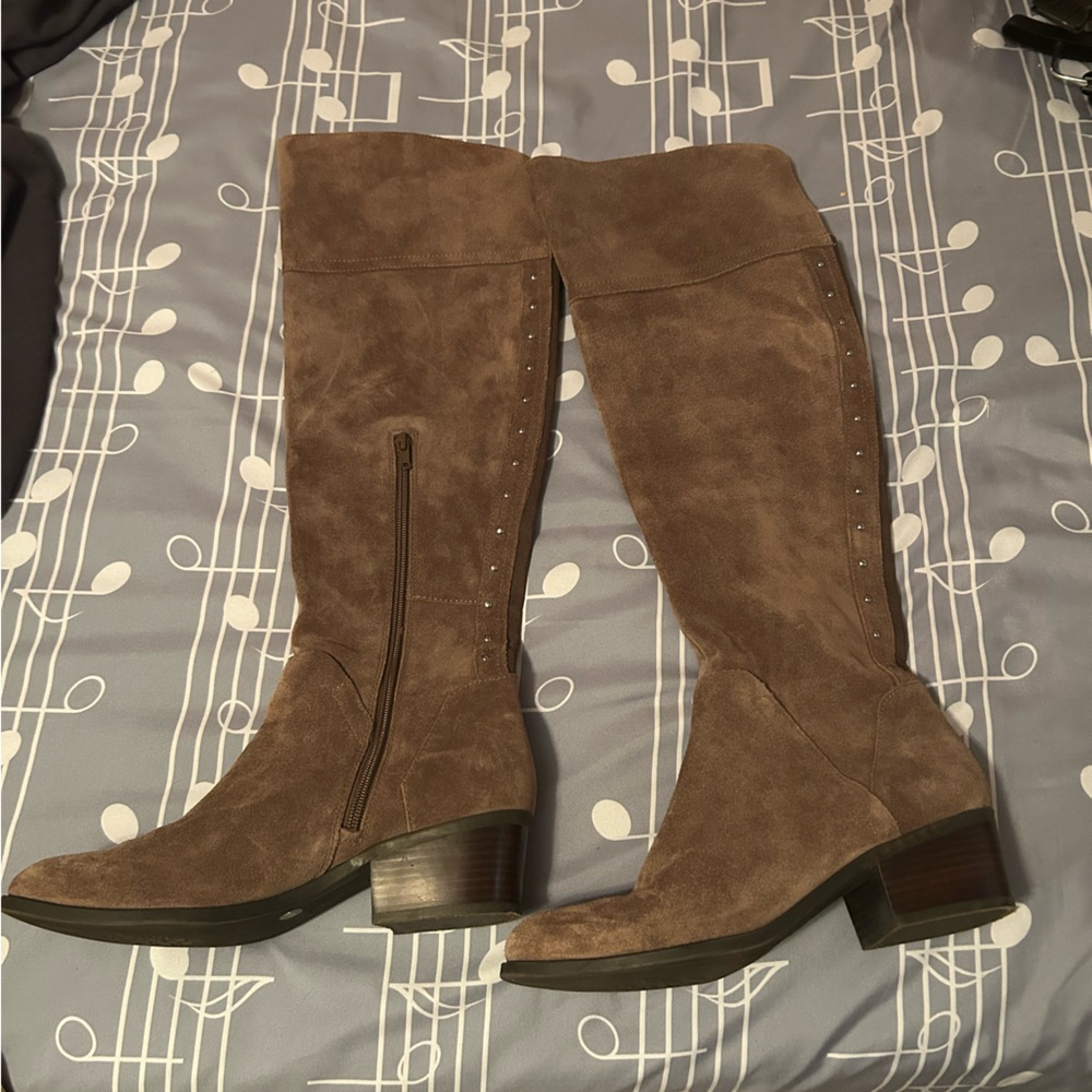 Brown Suede Knee-High Boots